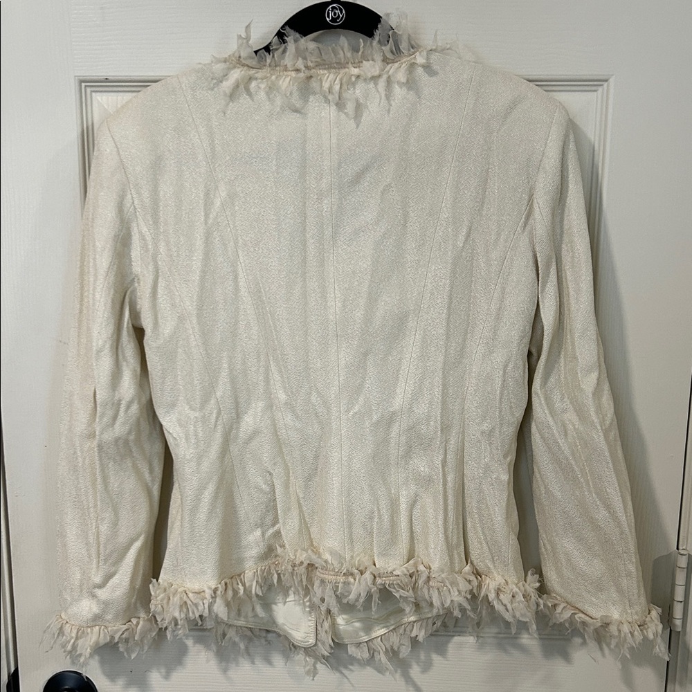 Armani Collezioni Ivory Textured Jacket with Fringe - Picture 5 of 5